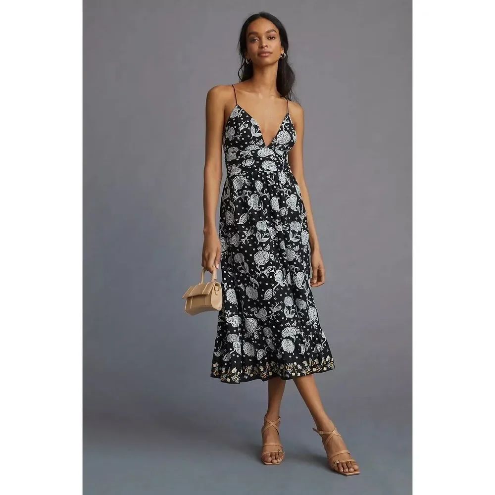 Anthropologie Maeve Embroidered Midi Dress
